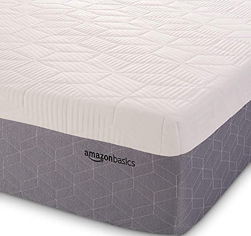 Amazon Basics Cooling Gel-Infused, Medium-Firm Memory Foam Mattress, CertiPUR-US Certified - Queen Size, 80 x 60 x 12 inches, White/Gray