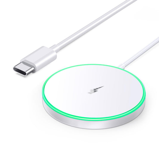 Magnetic Wireless Charger 15W Mag Safe Charger-Fast Charging Pad Compatible with iPhone16/15/14/13/12 Series & Airpods 2 3 Pro-LED Mag-Safe Pad with Dual Charging Ports Original Replacement（White）