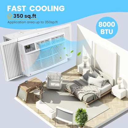 8000 BTU Window Air Conditioner, Window AC Unit 115V Cools Up to 350 Sq.Ft, Energy Saving with Remote & App Control & Timer, Perfect for Small Bedroom or Living Room, Easy Install Kit
