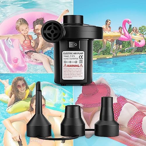 Electric Air Pump for Inflatables,Portable Quick-Fill Air Pump with 3 Nozzles,110V AC/12V DC,Inflator & Deflator Pumps for Outdoor Camping,Air Mattress Beds,Boats,Inflatable Cushion,Couch,Pool Floats