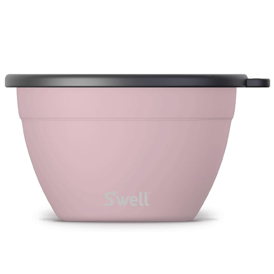 S’well Stainless Steel 64oz Salad Bowl Kit, Pink Topaz Color, Comes with 2oz Mini Canister and Removable Tray for Organization, Leakproof and Dishwasher Safe