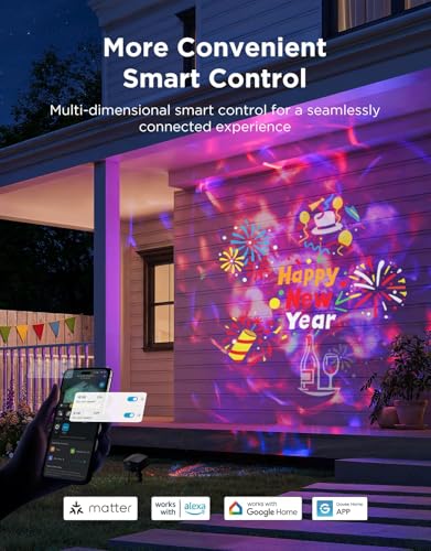 Govee Outdoor Decoration Projector Light, 20W LED Snowflake Projector, IP67 Waterproof, 180° Rotation, 20 HD Effects & 58 Scene Modes with App Control, Works with Alexa, Google Assistant, Matter