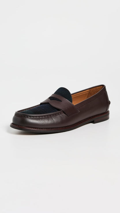 POLO RALPH LAUREN Men's Plaid Penny Loafers, Dark Brown/Blackwatch, 11.5 Medium US