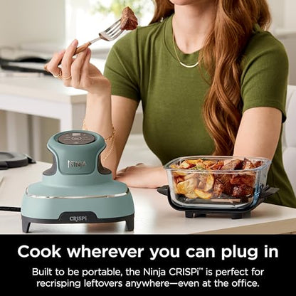 Ninja Crispi Air Fryer, Microwave, Freezer & Dishwasher Safe, Non Toxic Glass Portable Cooking System, 4 QT & 6 Cup Glass Containers with Storage Lids, Easy Meals, Air Fry, Bake, Green, FN101SG