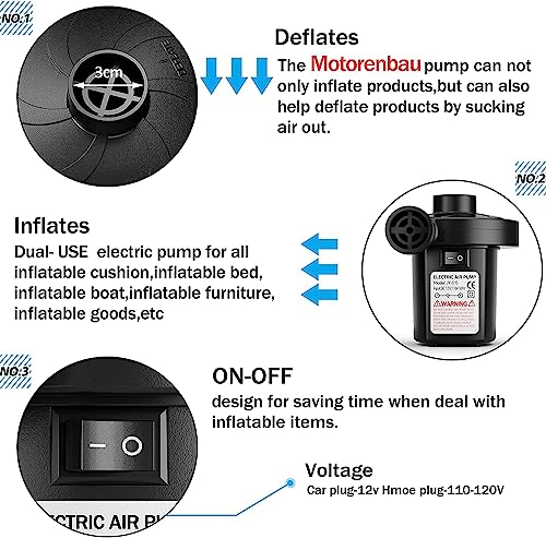 Electric Air Pump for Inflatables,Portable Quick-Fill Air Pump with 3 Nozzles,110V AC/12V DC,Inflator & Deflator Pumps for Outdoor Camping,Air Mattress Beds,Boats,Inflatable Cushion,Couch,Pool Floats