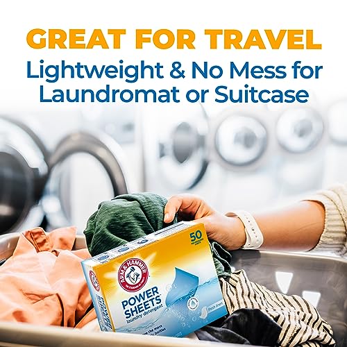 Arm & Hammer Power Sheets Laundry Detergent, Fresh Linen 50ct, up to 100 Small Loads (Packaging may vary)