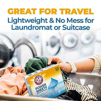 Arm & Hammer Power Sheets Laundry Detergent, Fresh Linen 50ct, up to 100 Small Loads (Packaging may vary)