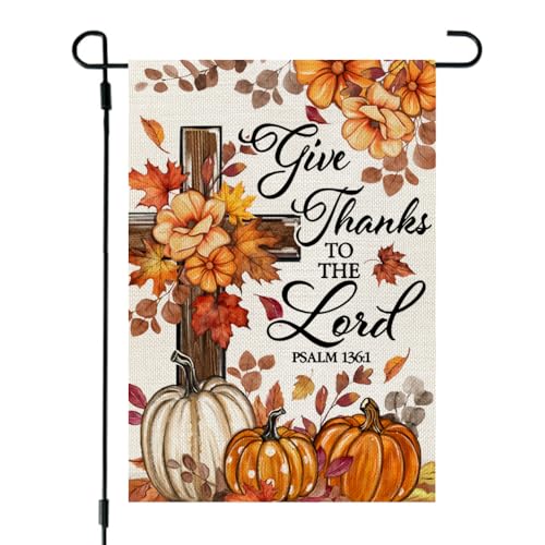 CROWNED BEAUTY Fall Cross Pumpkin Garden Flag for Outside 12x18 Inch