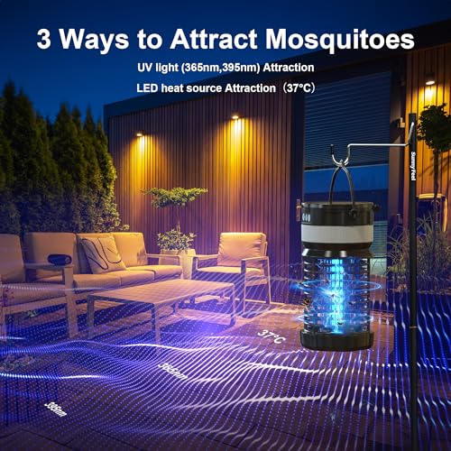 Solar Bug Zapper Outdoor,Cordless Rechargeable Mosquito Zapper, 4200V High Power,Waterproof,Electric Fly Zapper Zapper for Outdoor Home Garden Patio Backyard (1, Black)