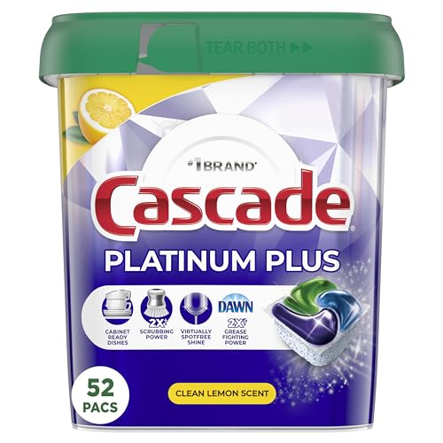 Cascade Platinum Plus Dishwasher Pods, Dish Detergent ActionPacs, Clean Lemon, 52 Count