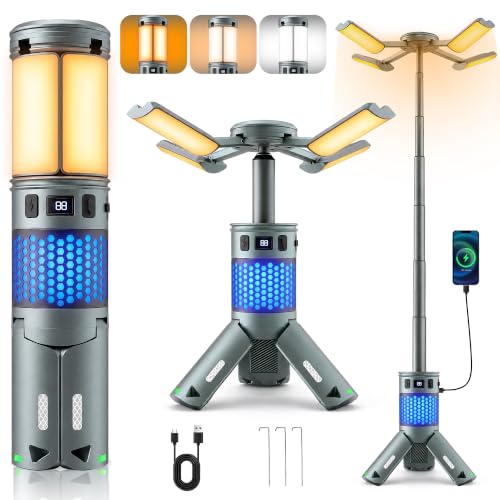 Camping Lights, Rechargeable Telescopic Camping Lights with Stand,12000mAh Camping Lanterns & Lights with RGB, Magnetic Base, Portable Flashlights for Camping, Hiking, Emergency