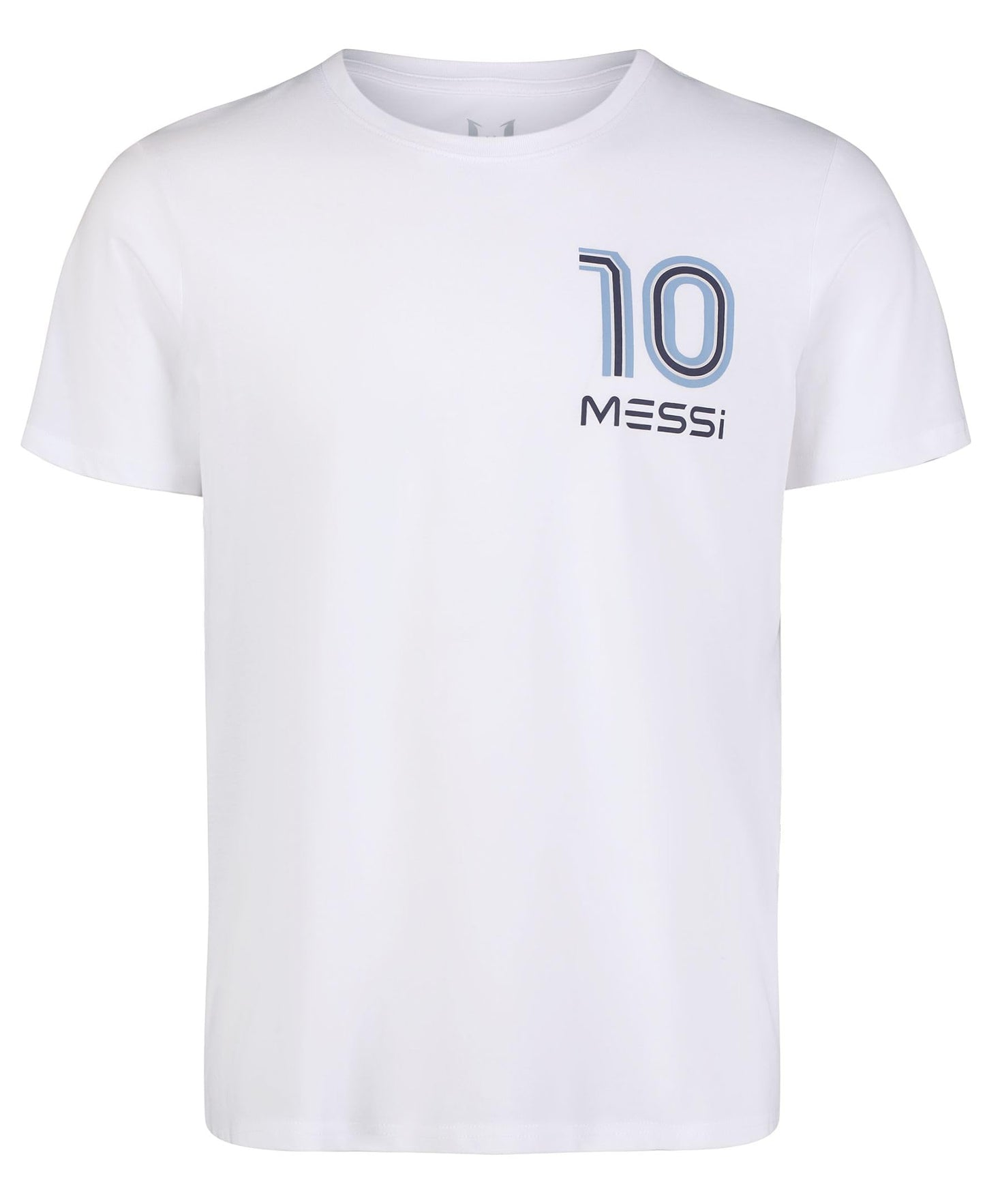 MESSI Men's Lifestyle Short Sleeve T-Shirt, Standard Fit Graphic Tee, Cotton Jersey Knit, Bright White