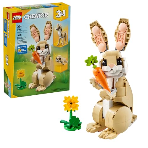 LEGO Creator 3 in 1 Cute Bunny Toy - Building Toy for Girls and Boys, Ages 8+ - Gift for Easter Basket - W/ 3 Build Options, Bunny, Seal, or Llama - 31162