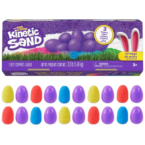 Kinetic Sand, 20-Pack Eggs, Easter Basket Stuffers, Includes 3.3lbs (3 Colors) Moldable Play Sand for Egg Hunts, Sensory Toys, Party Favors & Goodie Bags