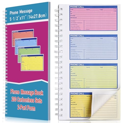 Sinmoe 1 Pcs Phone Message Book with Carbon Copy, Rose Red,Blue