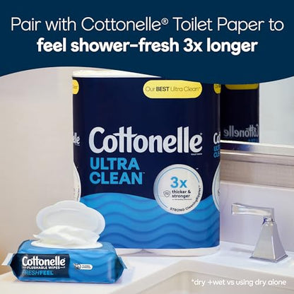 Cottonelle Fresh Feel Flushable Wet Wipes, Adult Wet Wipes, 8 Flip-Top Packs, 42 Wipes Per Pack (336 Total Wipes), Packaging May Vary