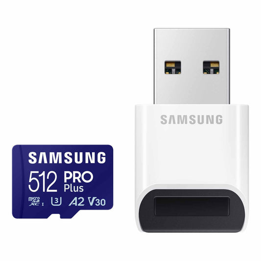 SAMSUNG PRO Plus microSD Memory Card + Reader, 512GB MicroSDXC, Up to 180 MB/s, Full HD & 4K UHD, UHS-I, C10, U3, V30, A2 for Android Phones, Tablets, GoPRO, DJI Drone, MB-MD512SB/AM, 2023