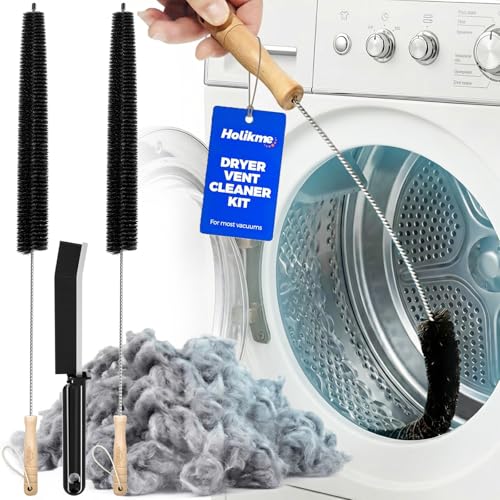 Holikme 3 Pcs Dryer Vent Cleaner Kit, 304 Stainless Steel Replacement Lint Brush for Clothes Dryer Vent Trap, Durable Cleaning Brush & Flexible Crevice Tool