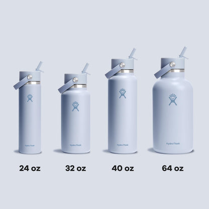 Hydro Flask Water Bottle - Insulated Stainless Steel - Wide Mouth Flex Straw Lid, Non Spill, Leakproof and Refillable in 32 Oz Surf Blue