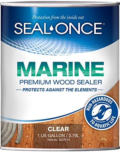 Seal-Once Marine Premium Wood Sealer - Waterproof Sealant - Wood Stain and Sealer in One - 1 Gallon & Clear