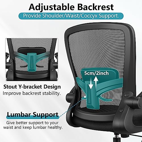 FelixKing Office Chair, Ergonomic Desk Chair Breathable Mesh Chair with Adjustable High Back Lumbar Support Flip-up Armrests, Executive Rolling Swivel Comfy Task Computer Chair for Home Office