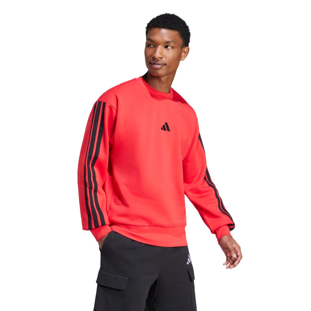 adidas Men's Essentials Fleece 3-Stripes Sweatshirt, Pure Ruby/Black