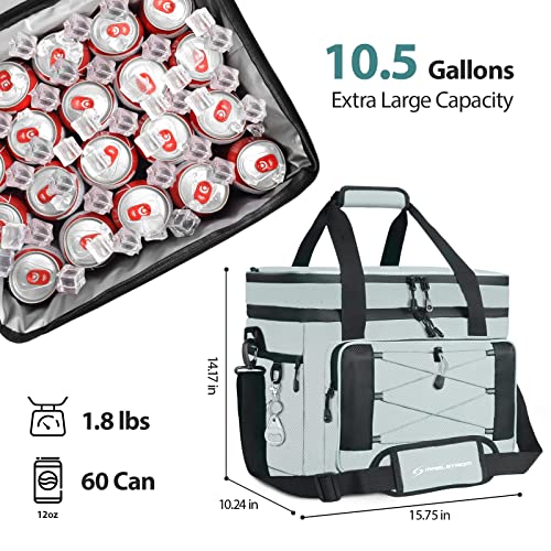 Maelstrom Collapsible Soft Sided Cooler - 60 Cans Extra Large Lunch Cooler Bag Insulated Leakproof Camping Cooler, Portable for Grocery Shopping, Camping, Tailgating and Road Trips，Grey