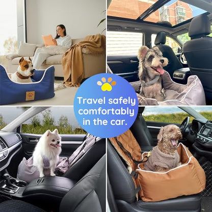 Pmpete Dog Car Seat, Puppy Booster Seat, Double-Sided Travel Carrier Bed for Small and Medium Pets, Waterproof Pet Booster Seat with Pockets. Perfect for Summer and Winter, Blue