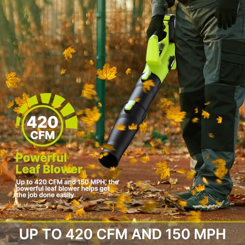 LEAPUL Leaf Blower, 21V Electric Cordless Leaf Blower, 2 X 2.0Ah Batteries and Charger Included, Lightweight Leaf Blower for Patio Cleaning, Lawn Care, Blowing Leaves and Dust, etc.