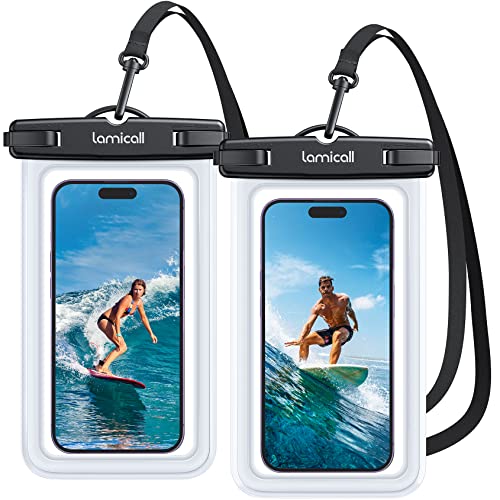 Lamicall Waterproof Phone Pouch Case - [2 Pack][Easy Lock & Heavy Duty] IPX8 Water Proof Cell Phone Dry Bag for Beach, Protector for iPhone 15 14 13 12 11 Pro Max Plus XS XR, Galaxy S24 S23, 4-7"