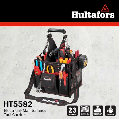 Hultafors Work Gear HT5582 Electrical/Maintenance Tool Carrier, 23 Pockets, Heavy Duty Ballistic Polyester Tool Bag