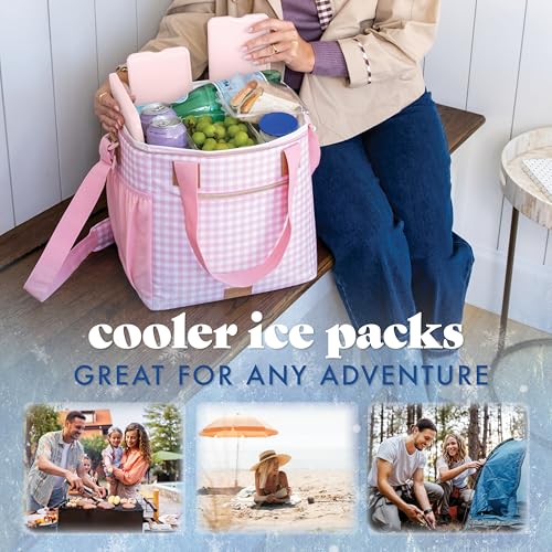 Cool Coolers by Fit & Fresh XL Slim Ice Packs, Quick Freeze Reusable Ice Packs for Lunch Boxes & Coolers, Long-Lasting, Space Saving Cooler Ice Packs, Light Pink, 4Pk