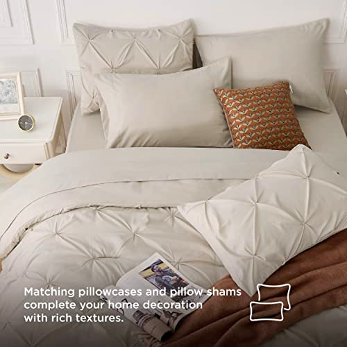 Bedsure Beige Comforter Set Queen - Bed in a Bag Queen 7 Pieces, Pintuck Bedding Sets Beige Bed Set with Comforter, Sheets, Pillowcases & Shams