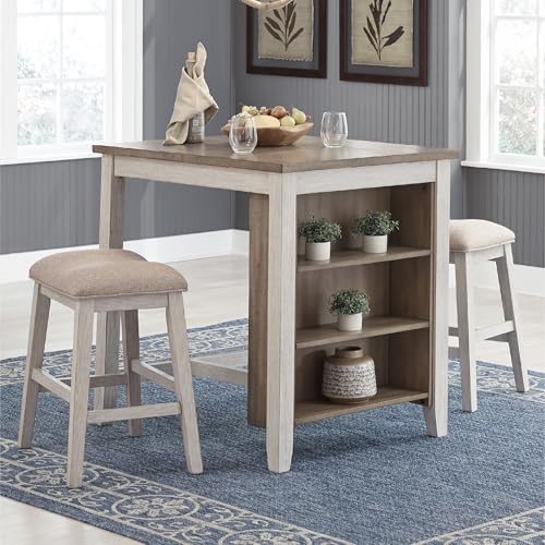 Signature Design by Ashley Skempton 3 Piece Counter Height Dining Set, Includes Table and 2 Barstools, Whitewash