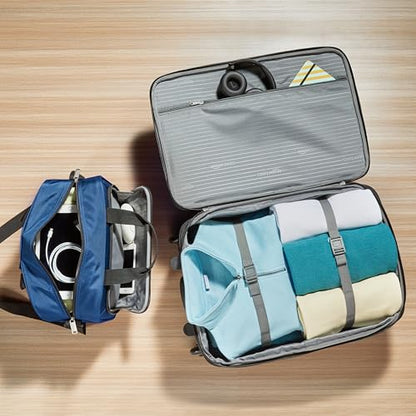 Amazon Basics Luggage Sets, Carry-On 23-Inch, tote 15-Inch, Suitcase With Wheels, Expandable Extra Space (+15%), Front Pockets and Telescopic Handle, Navy Blue