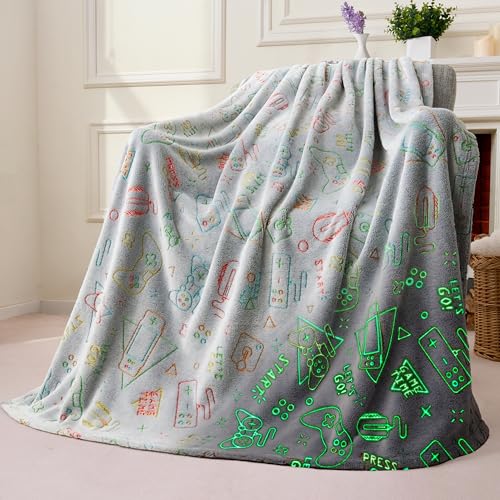 Joiedomi Glow in The Dark Blanket - Gaming Gifts Toys for Boys Age 2 3 4 5 6 7 8 9 10 11 12 Year Old - Soft Cozy Flannel Kids Throw Blanket - Birthday Bedroom Decor 50"×60"