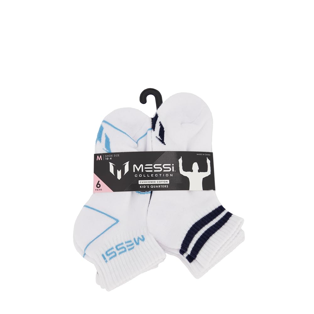 Messi Boys Lifestyle Ankle Socks, 6-Pack Kids Socks, Soft & Stretchy, Comfortable, White