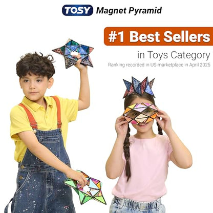 TOSY Magnet Pyramid Stone - 1 Cube Transforms into 1 Billion Shapes, 14 pcs (12 Puzzle pcs and 2 Spinners), 243 Rare Earth Magnets, Christmas Stocking Stuffers Gift for Kids, Creative Puzzle STEM Toy