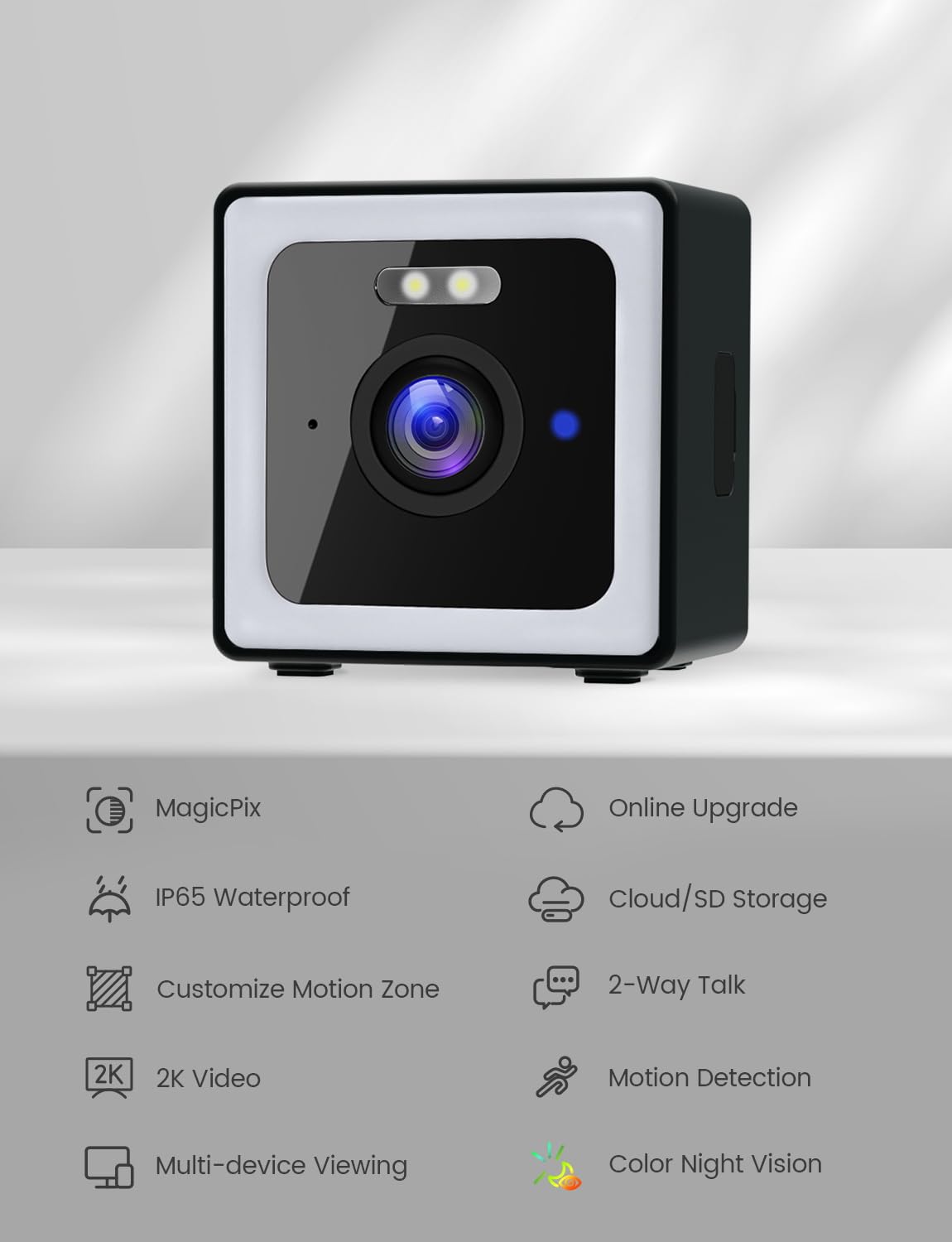 Viigytek WiFi Home Security Cameras, 2K Outdoor Security Camera, Pet Baby Scurity Camera, Color Night Vision, 2-Way Audio, IP65 Waterproof, Remote Viewing (Black-1Pcak)