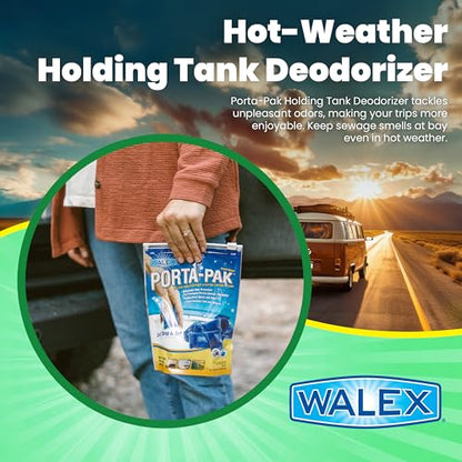 Walex Porta-Pak RV Marine Black Holding Tank Deodorizer Drop-Ins, Camper, Boat, Camping Cassette Toilet Cleaner Tablets Pods, Fresh, 10 Pack