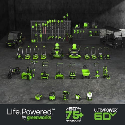 Greenworks 60V 21” Cordless (Push) Lawn Mower (LED Lights + Aluminum Handles), 5.0Ah Battery and Rapid Charger