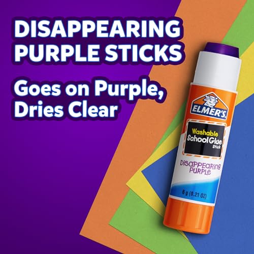 Elmer's Disappearing Purple School Glue Sticks, Washable, 6 Grams, 12 Count