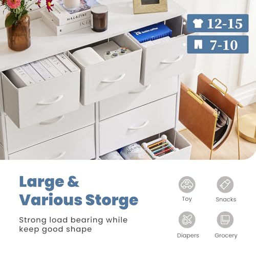 DUMOS Dresser for Bedroom, Storage Organizer with 9 Drawers, Chest of Drawers with Fabric Bins, Sturdy Metal Frame, Wood Tabletop for Guest Room, Closet, Entryway, Nursery