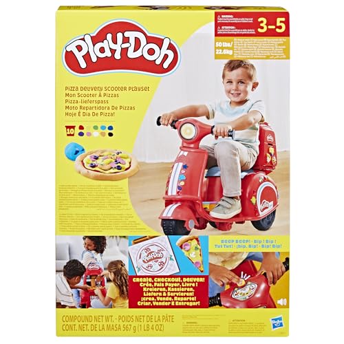 Play-Doh Pizza Delivery Scooter Playset, Large Ride-On Play Food Preschool Toys, Toy Pizza Set for Kids, Arts & Crafts for Boys & Girls, Ages 3+