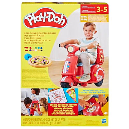 Play-Doh Pizza Delivery Scooter Playset, Large Ride-On Play Food Preschool Toys, Toy Pizza Set for Kids, Arts & Crafts for Boys & Girls, Ages 3+