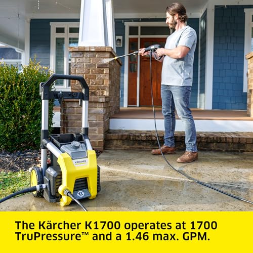 Electric Karcher Pressure Washer K1700, Max 2125 PSI, 3 Spray Nozzles, Detergent Tank, For Cars, Driveways, Siding, Patios, 1.46 max. GPM