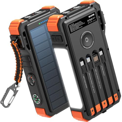 BLAVOR Solar Power Bank 20000mAh Built-in Cables, Wireless Charger for Apple Watch, 20W Fast Charging Battery Pack with USB C, Flashlight, Solar Charger for iPhone, iPad, iWatch, Samsung