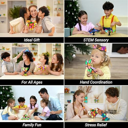 TOSY Magnet Pyramid Glow - 1 Cube Transforms into 1 Billion Shapes, 15 pcs (12 Puzzle pcs & 3 Accessories), 243 Magnets, Glowing, Christmas Stocking Stuffers Gift for Kids, Creative Puzzle STEM Toy