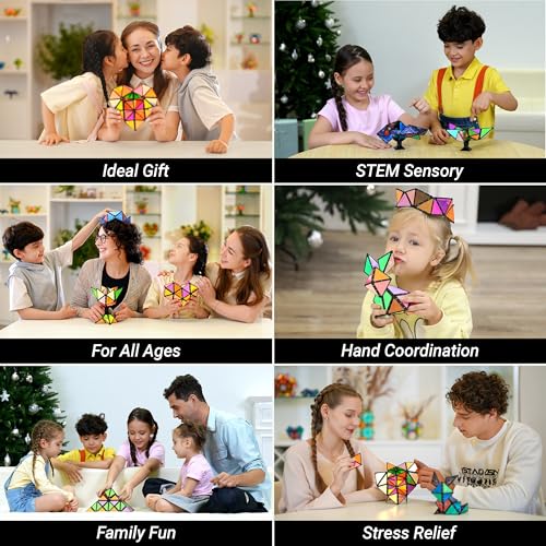 TOSY Magnet Pyramid Stone - 1 Cube Transforms into 1 Billion Shapes, 14 pcs (12 Puzzle pcs and 2 Spinners), 243 Rare Earth Magnets, Christmas Stocking Stuffers Gift for Kids, Creative Puzzle STEM Toy