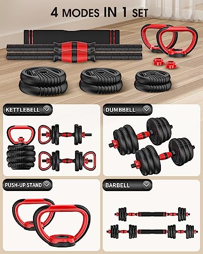 UNNMIIY Adjustable Dumbbells, 10/20/30/45/70/90lbs Free Weight Set with Connector, 4 in1 Dumbbells Set Used as Barbell, Kettlebells, Push up Stand, Fitness Exercises for Home Gym Suitable Men/Women